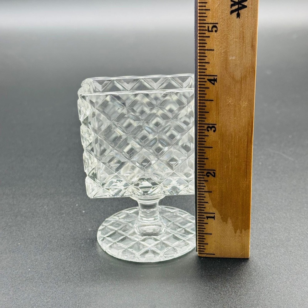Japan Vintage Clear Pressed Glass Diamond Point Pedestal Cigarette Holder / Vase - Picture 3 of 6